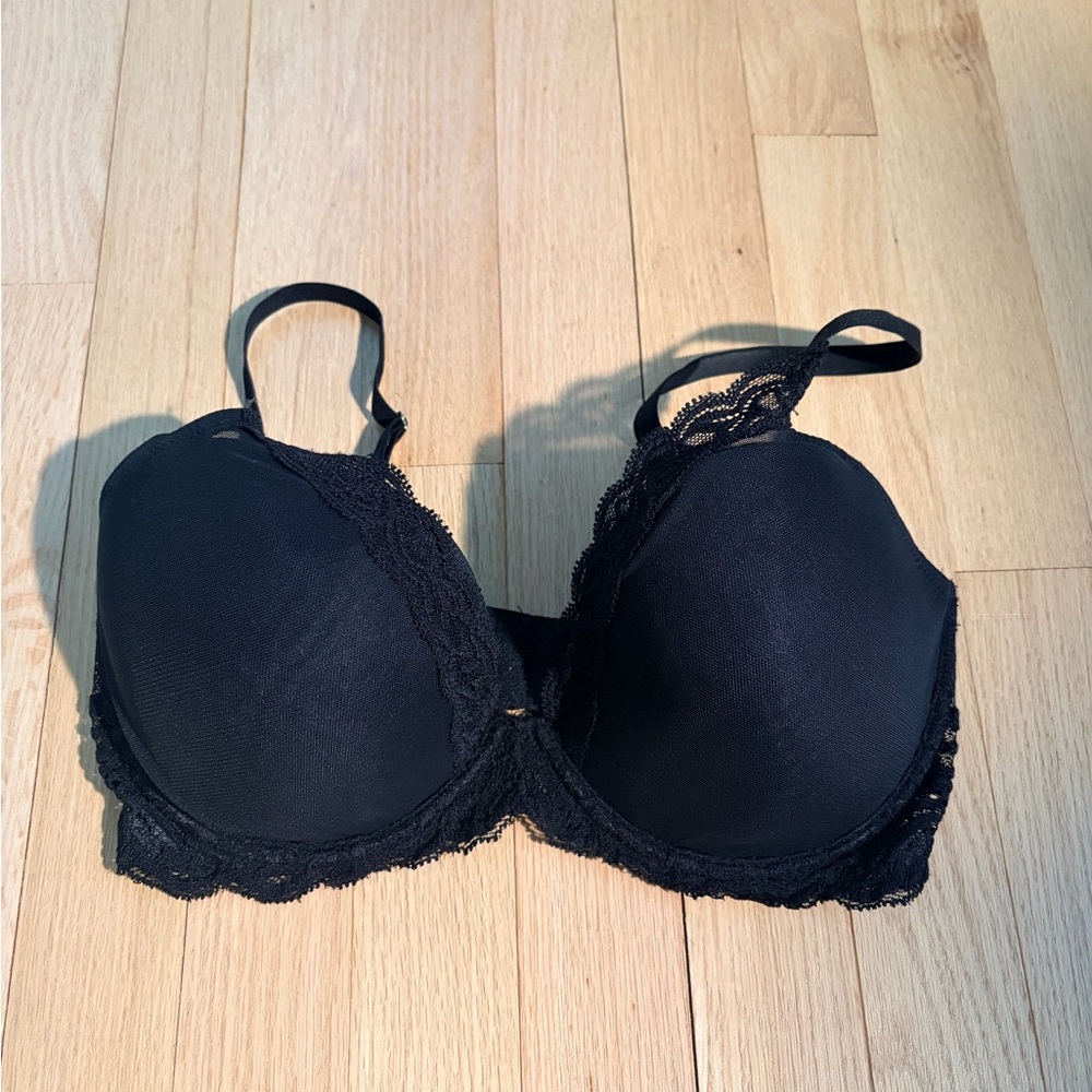 Natori Feathers Bra 36D Black Contour Plunge Lace Underwire T Shirt Bra